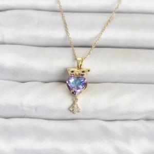 Utterly Good Baykuş Kolye 316L Çelik Gold Kaplama Zirkon Taşlı