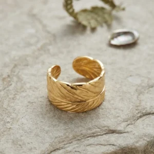 Utterly Good Bohem Tüy Motifli Ayarlanabilir Gold Yüzük