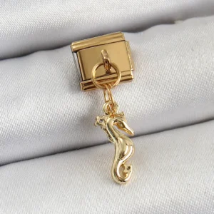 Utterly Good Deniz Atı Charm 316L Çelik Sallantılı Gold Renk Nomination Uyumlu
