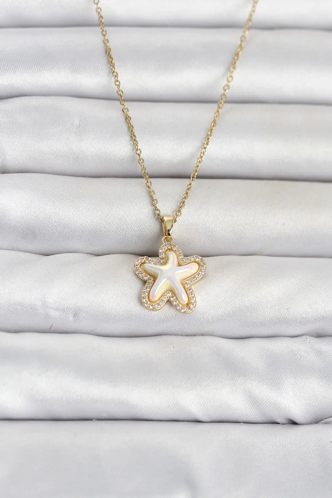 Utterly Good Deniz Yıldızı Kolye 316L Çelik Gold Zirkon Taşlı Kadın