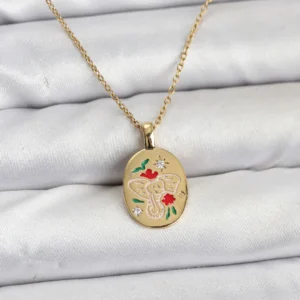 Utterly Good Fil Figürlü Kolye 316L Çelik Zincir Gold Renk Zirkon Taşlı
