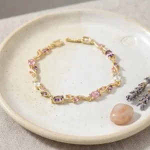 Utterly Good Gold Kaplama Bileklik Pembe Mor Zirkon Taşlı Çiçek Model