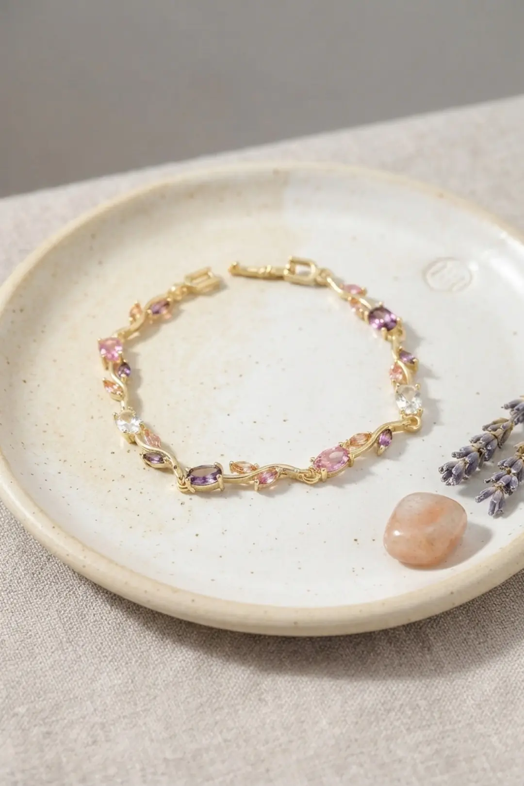 Utterly Good Gold Kaplama Bileklik Pembe Mor Zirkon Taşlı Çiçek Model