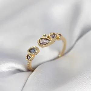 Utterly Good Gold Kaplama Mor Zirkon Taşlı Damla Model Kadın Yüzük