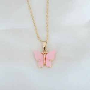 Utterly Good Gold Kaplama Pembe Sedefli Kelebek Kolye İnce Zincir