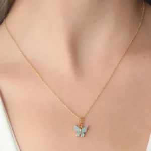 Utterly Good Gold Renk Su Yeşili Kelebek Figürlü Kadın Kolye