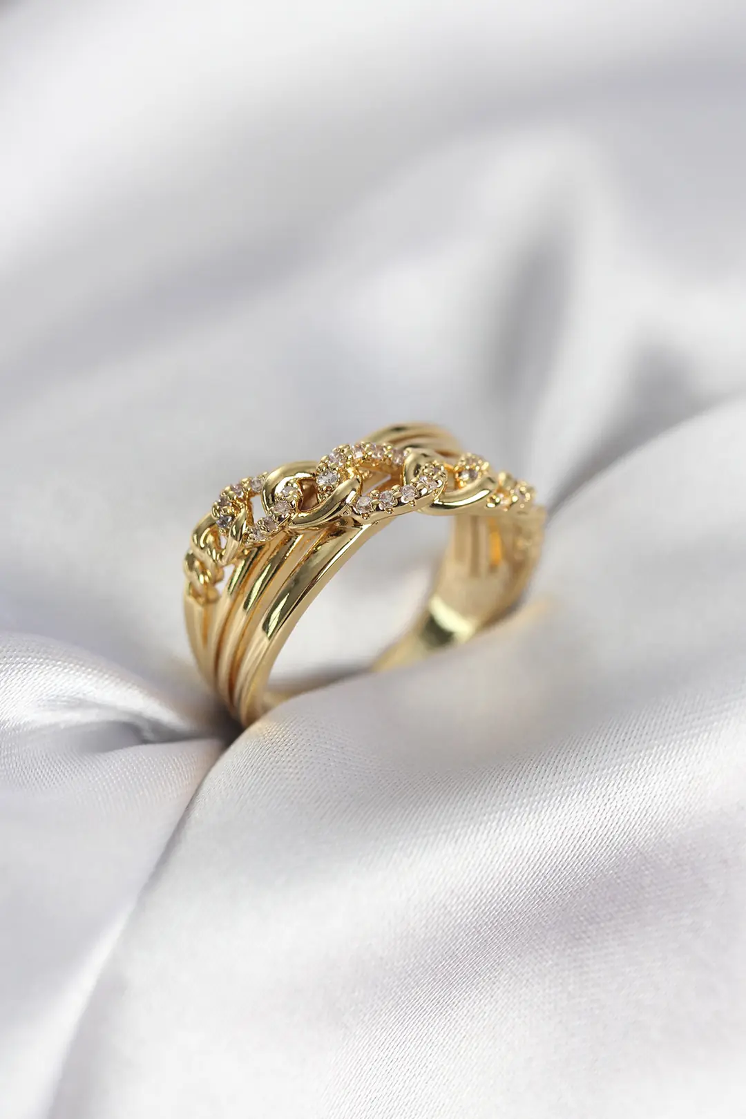 Utterly Good Gold Renk Zirkon Taşlı Zincir Model Kadın Yüzük