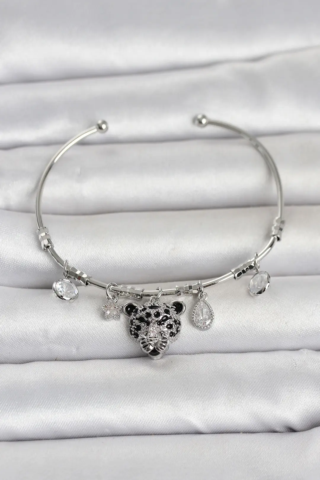 Utterly Good Gümüş Kaplama Leopar Charm Bileklik Zirkon Taşlı