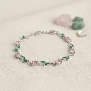 Utterly Good Gümüş Kaplama Pembe Zirkon Taşlı Çiçek Model Bileklik