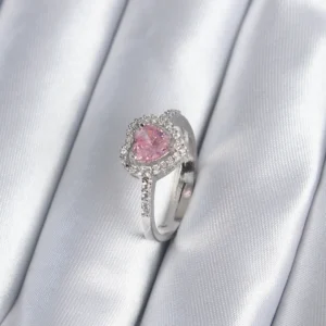 Utterly Good Gümüş Renk Pembe Zirkon Taşlı Kalp Charm Kadın Yüzük