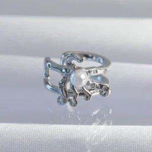 Utterly Good Gümüş Renk İncili Ahtapot Earcuff Küpe Pirinç Kulak Manşeti