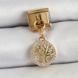 Utterly Good Hayat Ağacı Charm Sallantılı Zirkon Taşlı 316L Çelik Gold