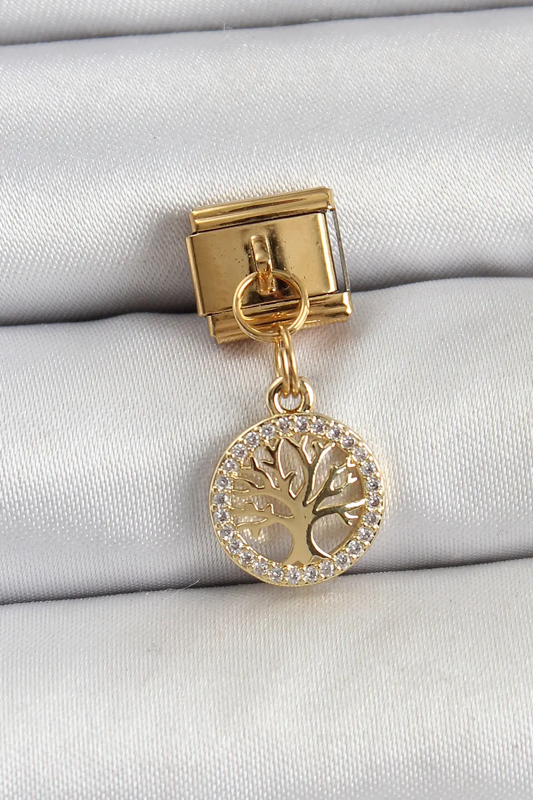 Utterly Good Hayat Ağacı Charm Sallantılı Zirkon Taşlı 316L Çelik Gold