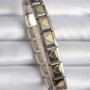 Utterly Good Kadın Bileklik 316L Çelik Gümüş Gold Kalp Charm Detaylı