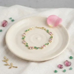 Utterly Good Kadın Bileklik Gold Kaplama Pembe Zirkon Taşlı Çiçek Model