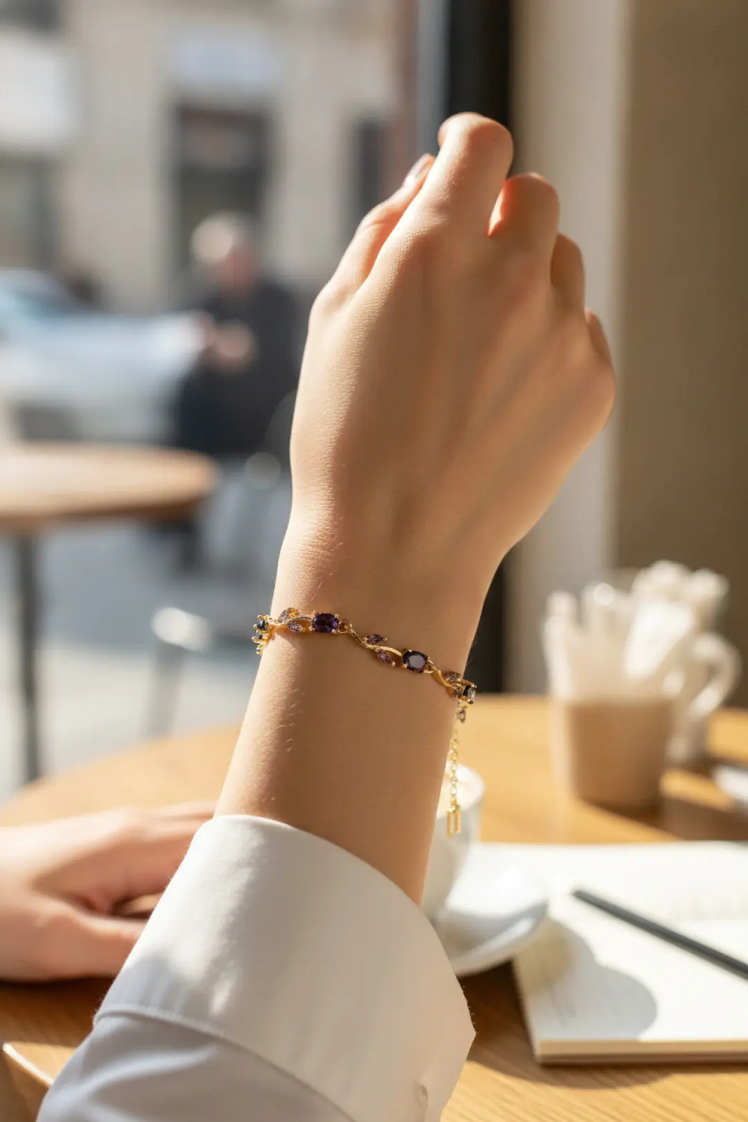 Utterly Good Kadın Bileklik Pirinç Gold Kaplama Mor Zirkon Taşlı Çiçek Model