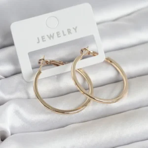 Utterly Good Kadın Halka Küpe Gold Renk Pirinç Köşeli Kenar 32 mm