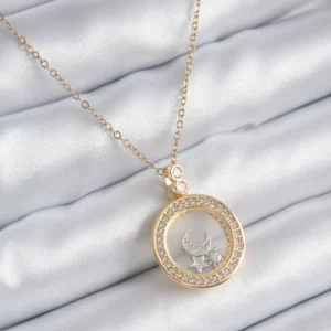 Utterly Good Kadın Kolye 316L Çelik Gold Zirkon Taşlı Ay Yıldız Fanus Model