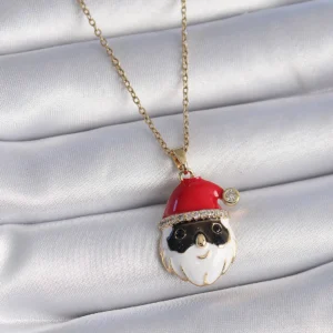Utterly Good Kadın Kolye 316L Çelik Gold Zirkon Taşlı Noel Baba Figürlü Yılbaşı Kolyesi