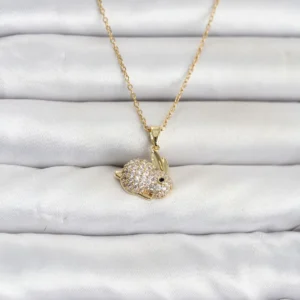 Utterly Good Kadın Kolye Tavşan Model Gold Renk Çelik Zirkon Taşlı