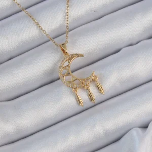 Utterly Good Kadın Kolye Zirkon Taşlı Ay Figürlü 316L Çelik Gold Zincir