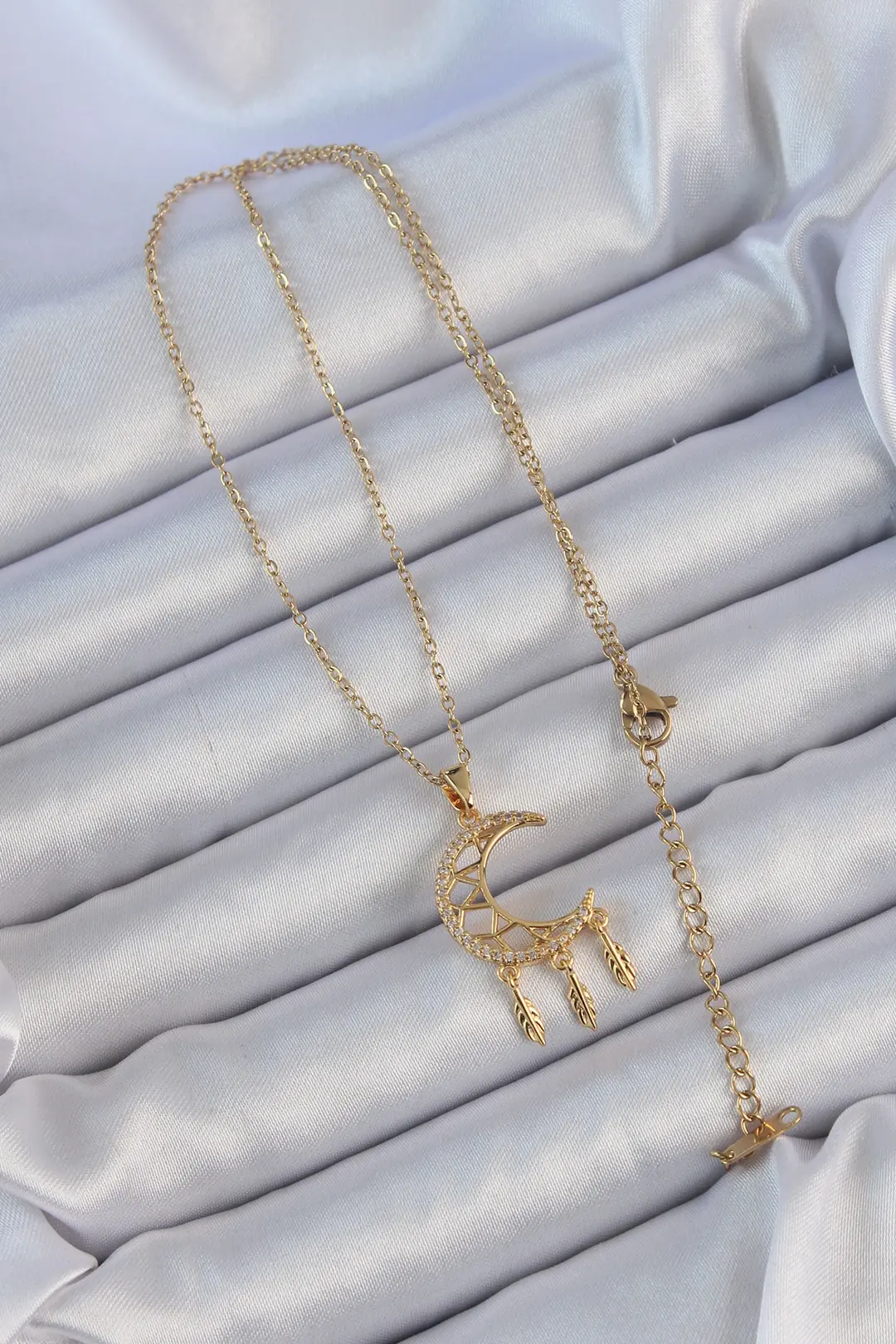 Utterly Good Kadın Kolye Zirkon Taşlı Ay Figürlü 316L Çelik Gold Zincir