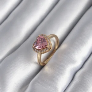 Utterly Good Kadın Yüzük Gold Kalp Charm Pembe Zirkon Taşlı