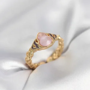 Utterly Good Kadın Yüzük Gold Kaplama Pembe Damla Zirkon Taş