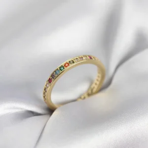 Utterly Good Kadın Yüzük Gold Kaplama Sıralı Renkli Zirkon Taşlı