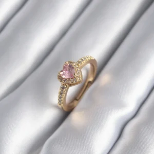 Utterly Good Kadın Yüzük Gold Renk Pembe Zirkon Taşlı Kalp Charm