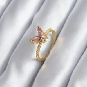 Utterly Good Kadın Yüzük Gold Renk Pembe Zirkon Taşlı Kelebek Model