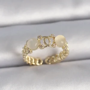 Utterly Good Kadın Yüzük Gold Renk Zirkon Taşlı Ayarlanabilir Beyaz Mineli