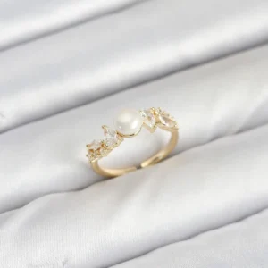 Utterly Good Kadın Yüzük Gold Renk Zirkon Taşlı İncili Model