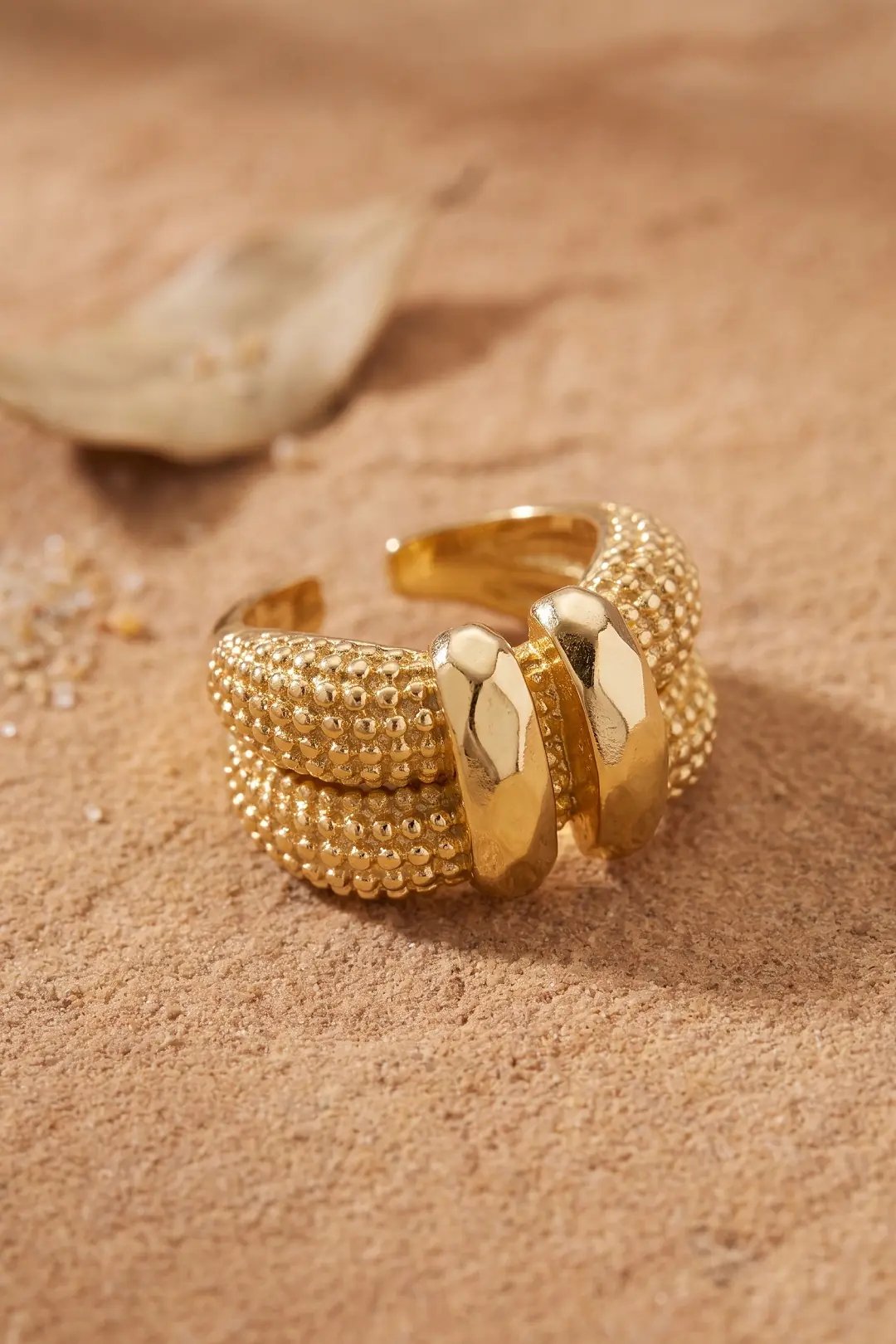 Utterly Good Kadın Yüzük Granül Dokulu Çift Sıra Ayarlanabilir Gold Renk