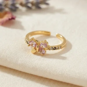 Utterly Good Kadın Yüzük Pembe Zirkon Taşlı Kelebek Model Altın Kaplama