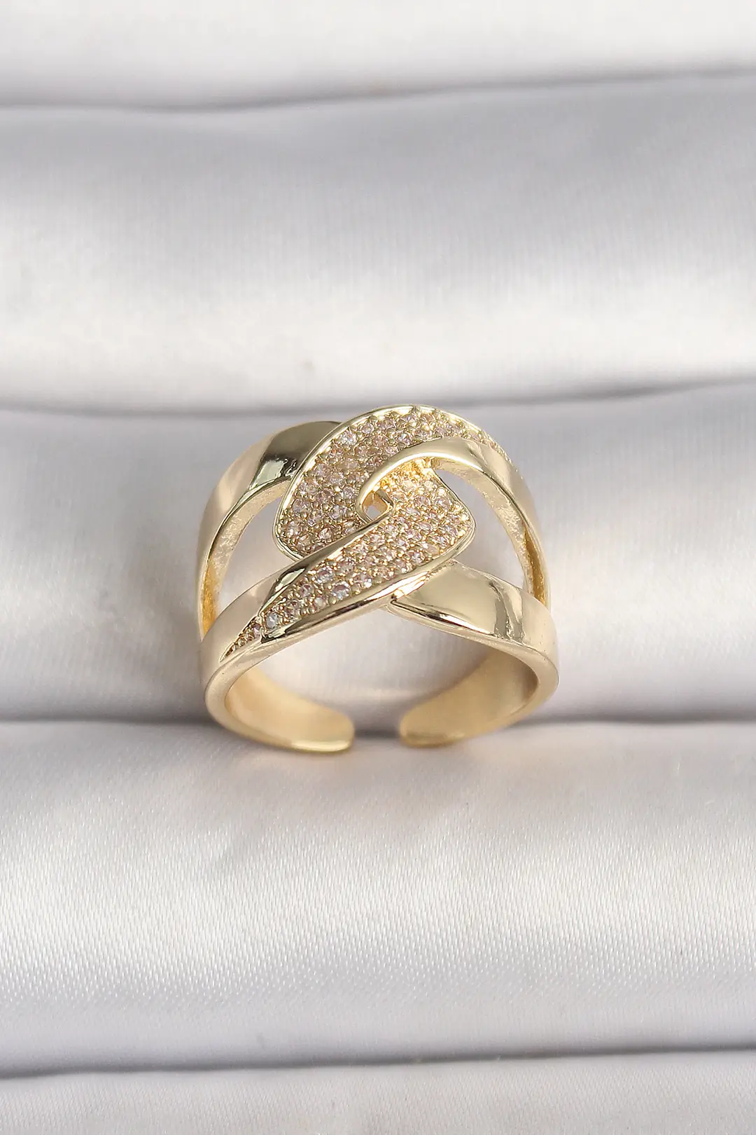 Utterly Good Kadın Yüzük Pirinç Gold Kaplama Zirkon Taşlı Ayarlanabilir