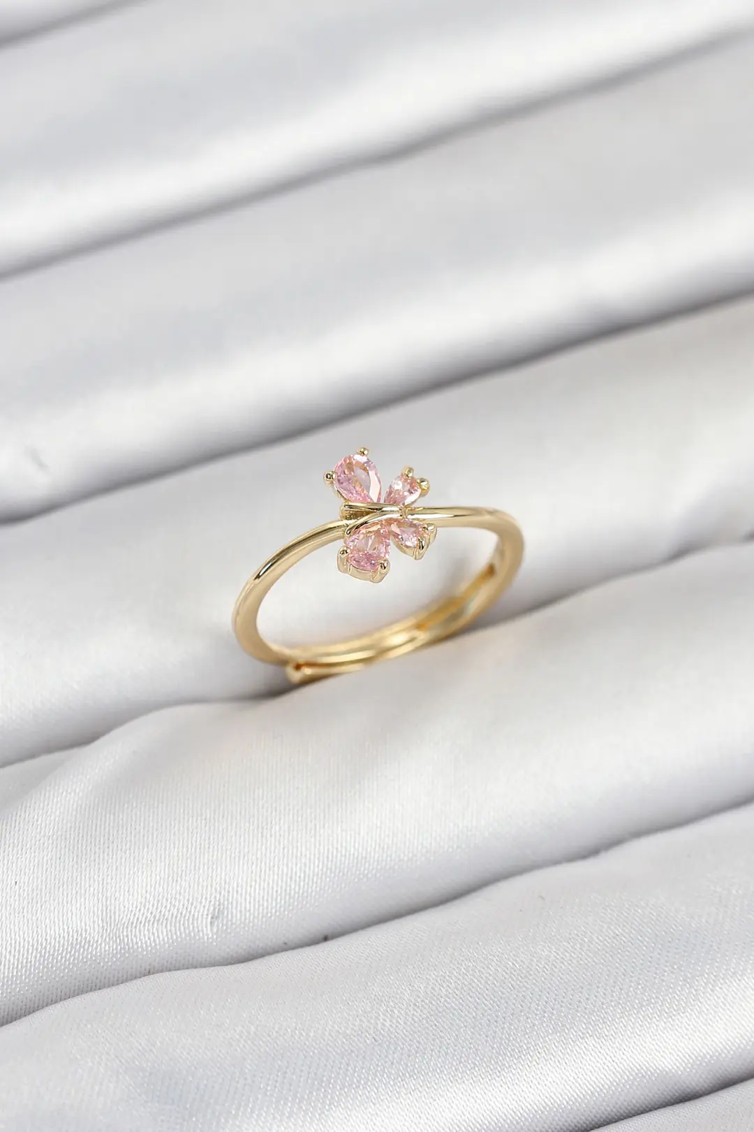Utterly Good Kadın Yüzük Pirinç Gold Kelebek Pembe Zirkon Taşlı