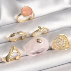 Utterly Good Kadın Yüzük Seti 6 Lı Pirinç Gold Pembe Mine Yılan Detay