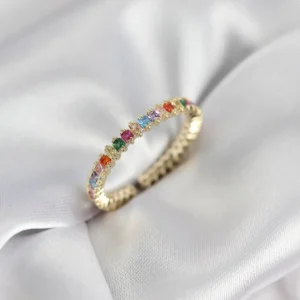 Utterly Good Kadın Yüzük Sıralı Karışık Renkli Zirkon Taşlı Gold Kaplama