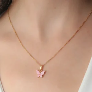 Utterly Good Kelebek Figürlü Kadın Kolye Gold Pembe Renk