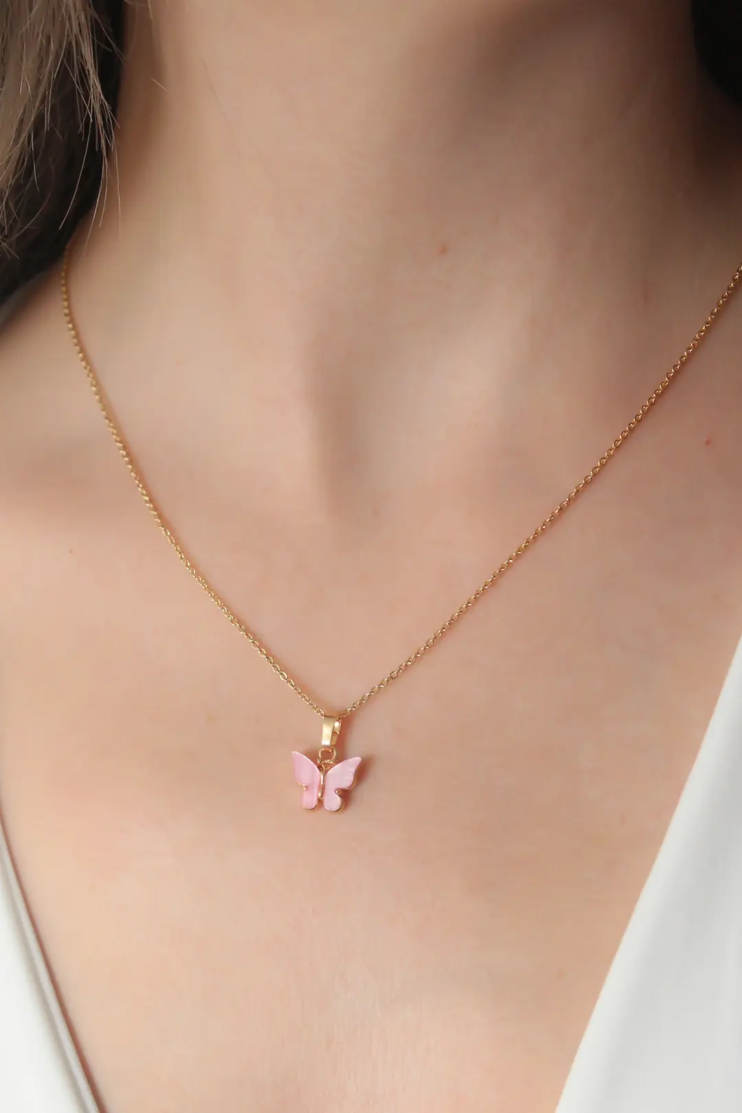 Utterly Good Kelebek Figürlü Kadın Kolye Gold Pembe Renk