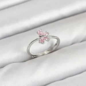 Utterly Good Kelebek Kadın Yüzük Gümüş Renk Pembe Zirkon Taşlı