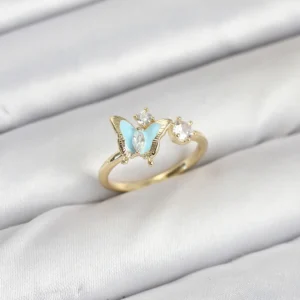 Utterly Good Kelebek Model Kadın Yüzük Gold Renk Zirkon Taşlı Pirinç
