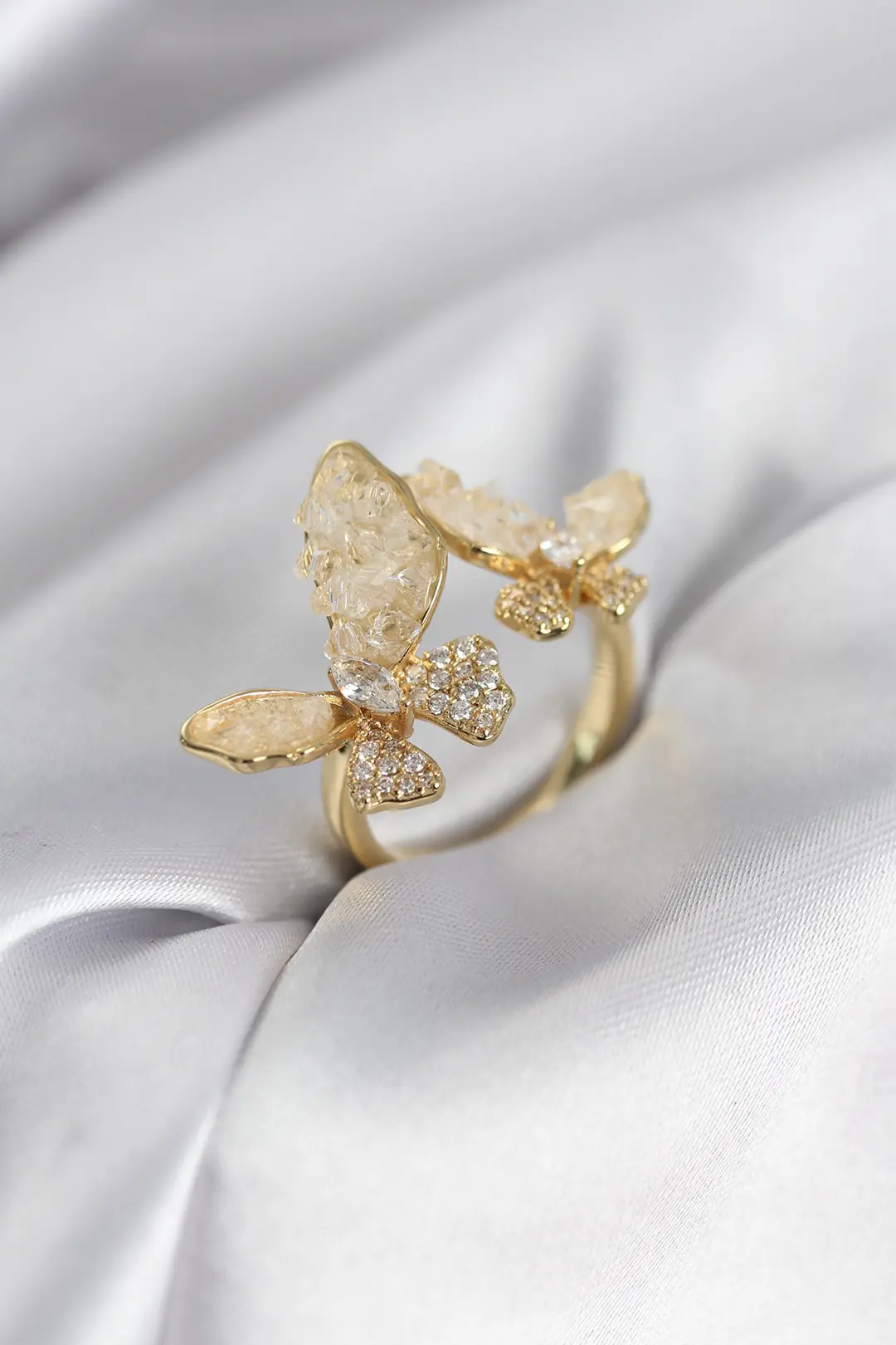 Utterly Good Kelebek Model Zirkon Taşlı Gold Kaplama Kadın Yüzük