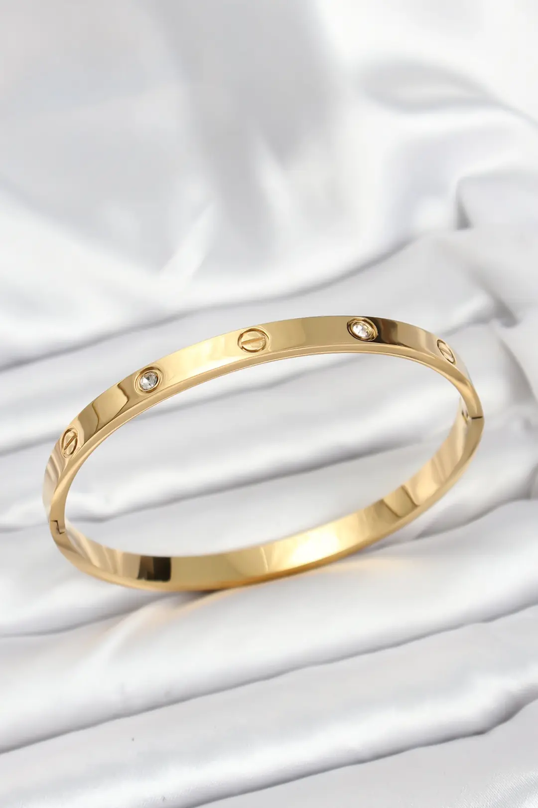 Utterly Good Kelepçe Bileklik Gold Renk 316L Çelik Zirkon Taşlı 65 mm