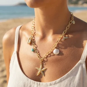 Utterly Good Kolye Deniz Yıldızı Charm Gold Renk Zincir Altın Kaplama