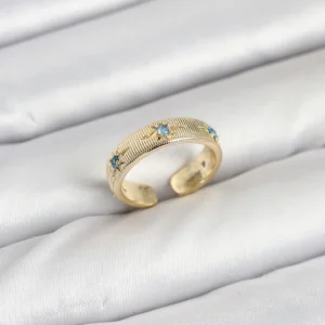 Utterly Good Kutup Yıldızı Model Kadın Yüzük Gold Mavi Zirkon Taşlı