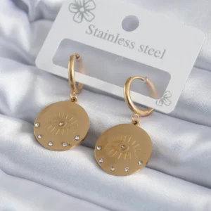 Utterly Good Küpe 316L Çelik Gold Renk Zirkon Taşlı Göz Model Kadın