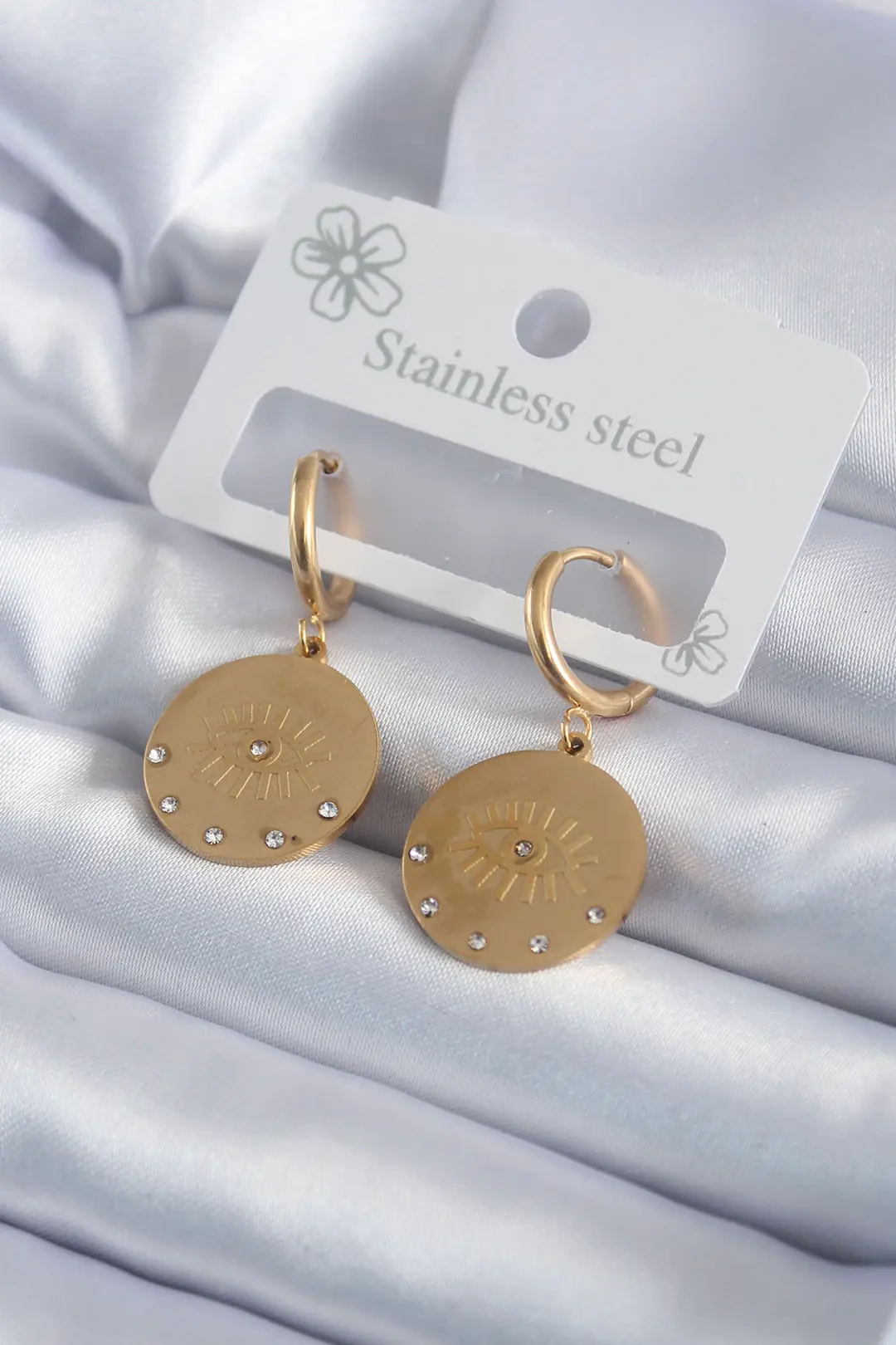 Utterly Good Küpe 316L Çelik Gold Renk Zirkon Taşlı Göz Model Kadın