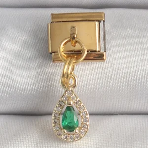 Utterly Good Nomination Charm 316L Çelik Gold Kaplama Yeşil Zirkon Taşlı Damla